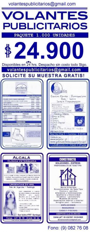 www.volantespublicitarios.tk prestadores de Servicio tecnico en Chile en Santiago |  Volantes Publicitarios x 1.000 Unidades, Despacho en 24 hrs. -ejemplos-