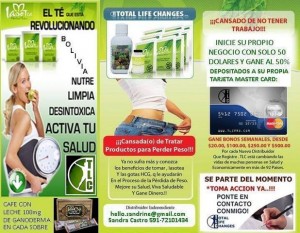 SANDRINE prestadores de Servicio tecnico en Chile en Santiago |  TLC (TOTAL LIFE CHANGES) INSUPERABLE FRANQUICIA MUNDIAL TE OFRECE 8 FORMAS , GANA MAS DEL 50% POR RECOMENDAR
