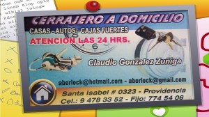 Claudio Gonz&aacute;lez Z&uacute;&ntilde;iga prestadores de Servicio tecnico en Chile en Santiago |  Cerrajero, cerrajeria emergencias 24 horas cel 94783352 fijo 27745406, Aperturas, reparaciones, chapas, cerraduras, llaves, chapero en stgo.