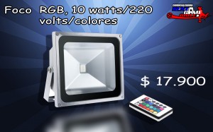 RENTAGAME CHILE prestadores de Servicio tecnico en Chile en Santiago |  Foco  rgb, 10 watts/220 volts/colores/control remoto $ 17.900, Ahorre hasta un 90% de energia electrica, con la iluminacion led