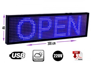 Rentagame chile prestadores de Servicio tecnico en Chile en La Cisterna |  Letrero programable 40 x 300 cm  azul outdoor, Rentagame: lider en letreros programables usb