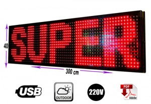 Rentagame chile prestadores de Servicio tecnico en Chile en La Cisterna |  Letrero programable led  40x 300 cm rojo outdoor, Rentagame: lider en letreros programables usb