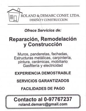 Roland & Demarc const ltda  prestadores de Servicio tecnico en Chile en Quinta Normal |  maestros, alba&ntilde;iles,pintores,yeseros, gasfiter, electricistas y de mobiliar, reparaciones, remodelaciones obras nuevas 